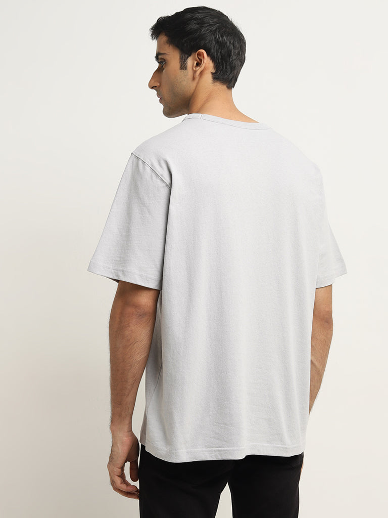 WES Casuals Light Grey Solid Relaxed-Fit Cotton T-Shirt