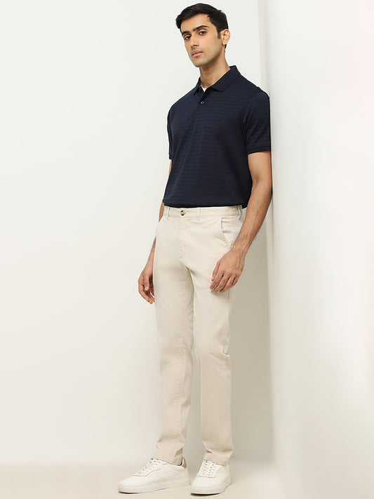 WES Casuals Navy Striped Relaxed-Fit Polo T-Shirt