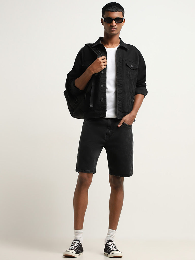 Nuon Charcoal Relaxed-Fit Mid-Rise Denim Shorts