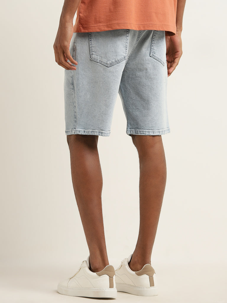 Nuon Light Blue Mid-Rise Relaxed-Fit Denim Shorts