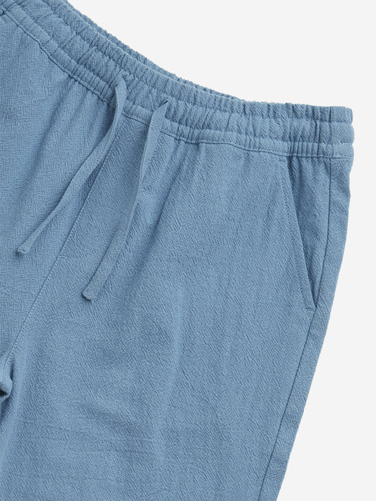 Y&F Kids Dusty Blue Solid Mid-Rise Cotton Shorts
