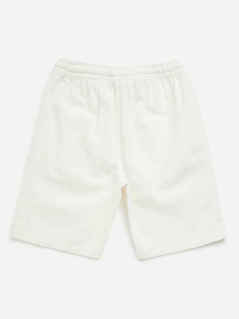 Y&F Kids Off-White Textured Mid-Rise Cotton Shorts