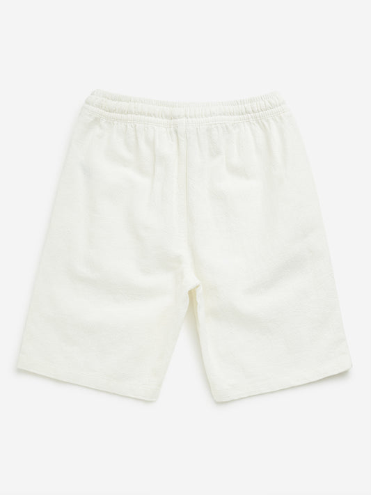 Y&F Kids Off-White Textured Mid-Rise Cotton Shorts