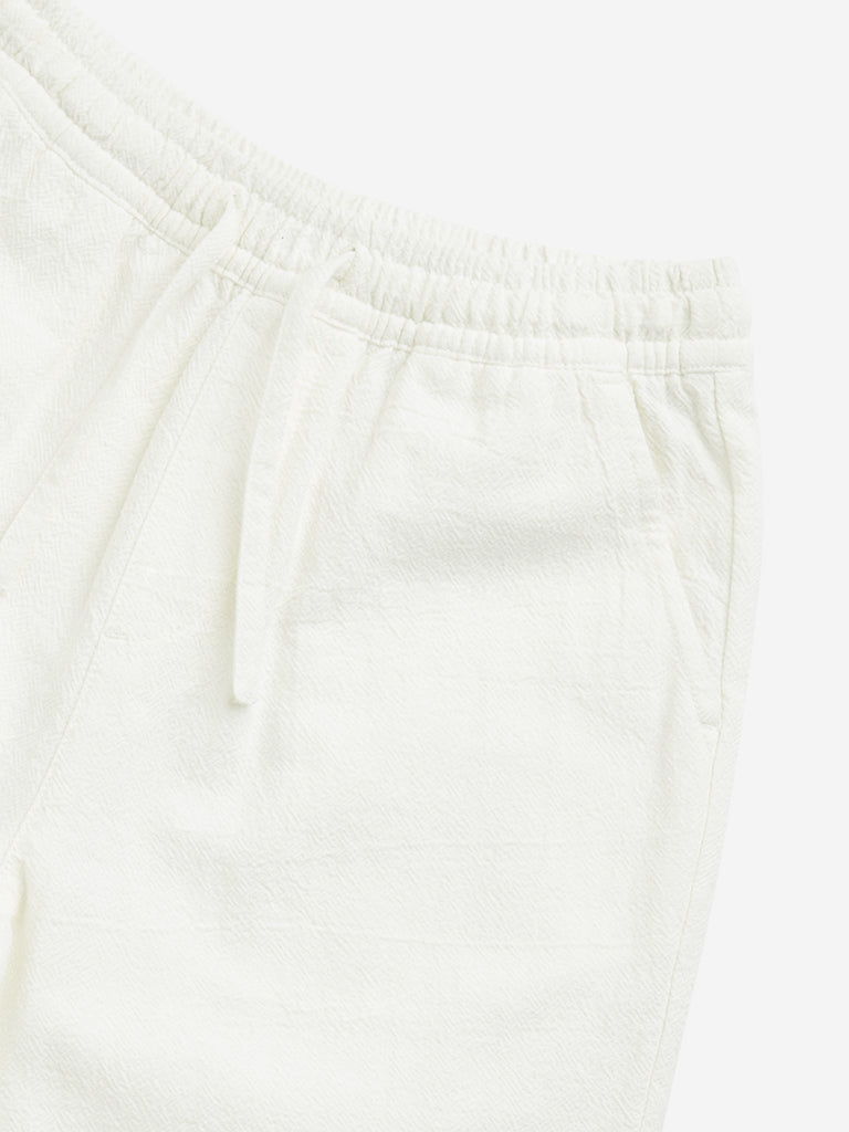 Y&F Kids Off-White Textured Mid-Rise Cotton Shorts