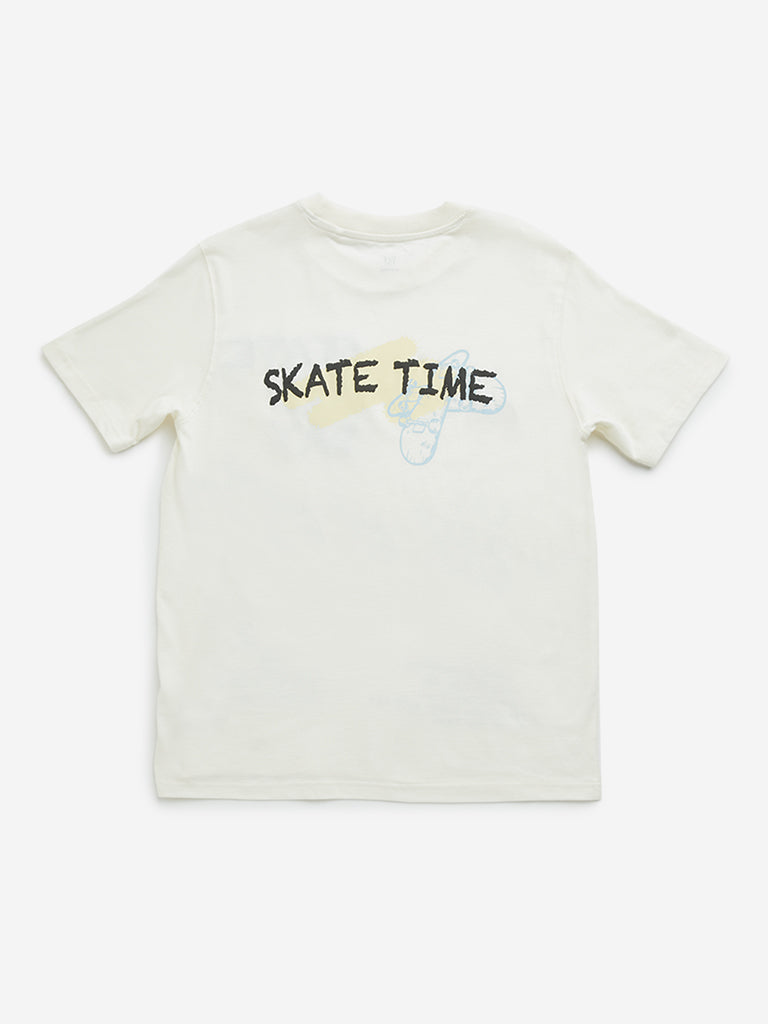 Y&F Kids Off-White Text Design Cotton T-Shirt