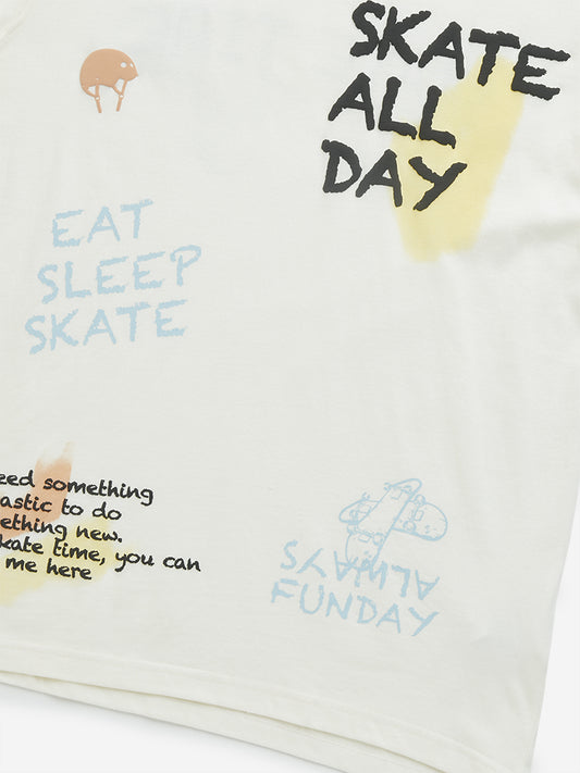 Y&F Kids Off-White Text Design Cotton T-Shirt