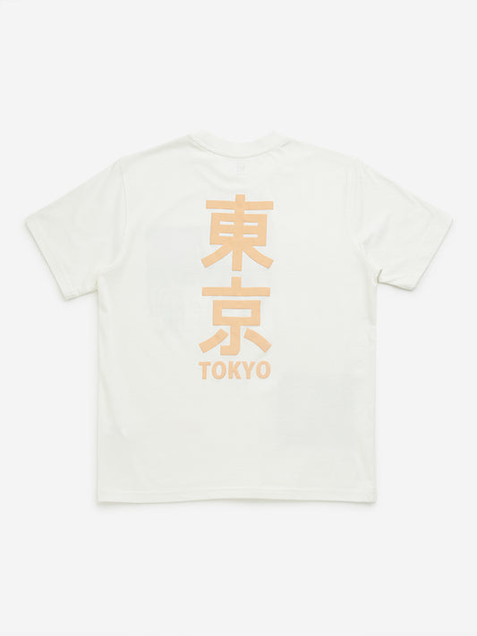 Y&F Kids Off-White Graphic Printed Cotton T-Shirt