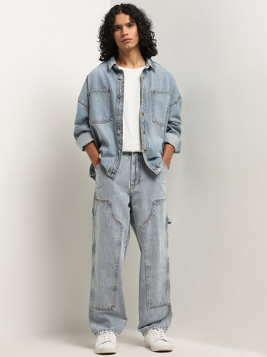 Nuon Blue Faded Mid - Rise Relaxed - Fit Jeans 