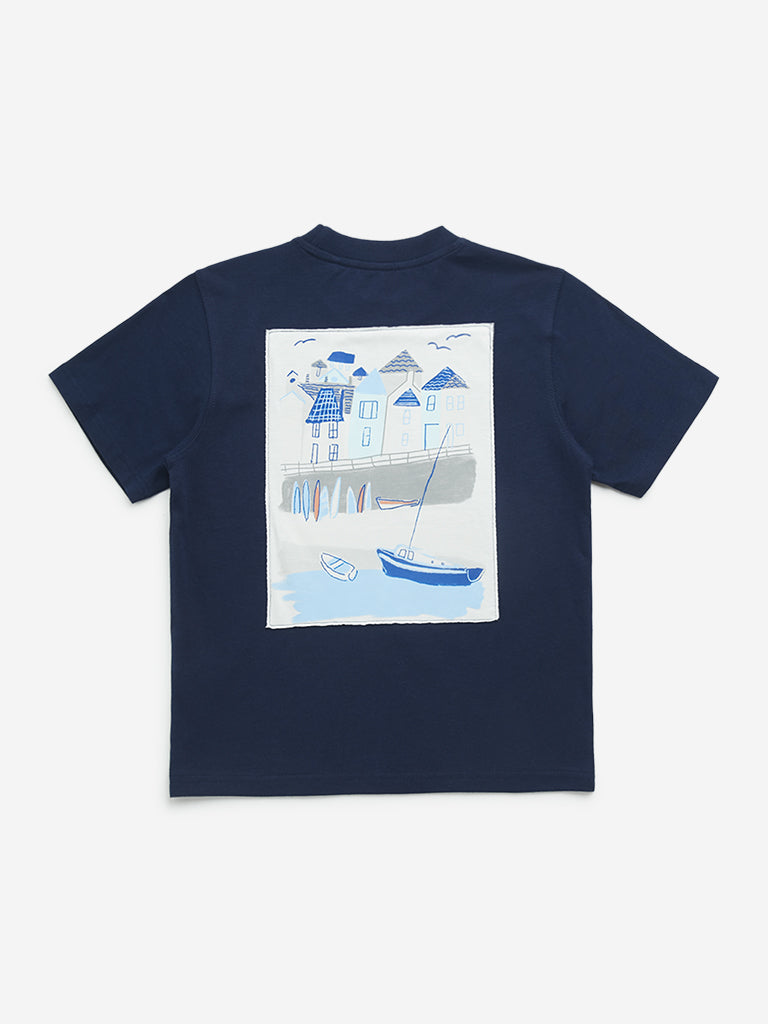 HOP Kids Navy Text Design Cotton T-Shirt