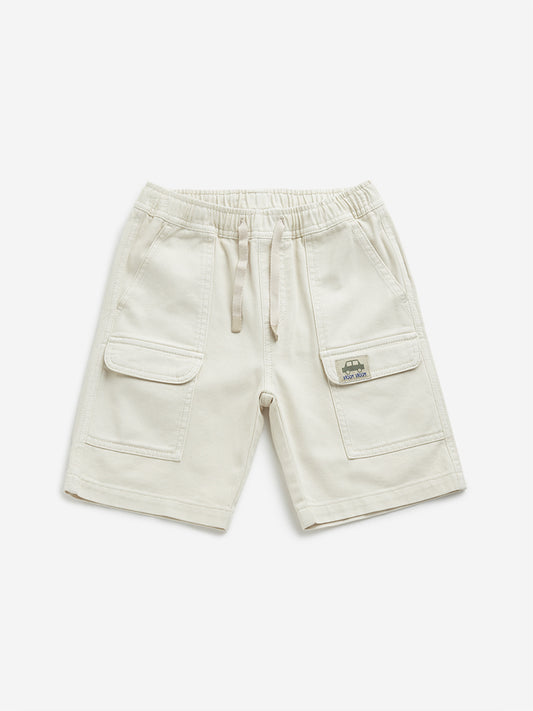 HOP Kids Off-White Mid-Rise Cargo-Style Denim Shorts