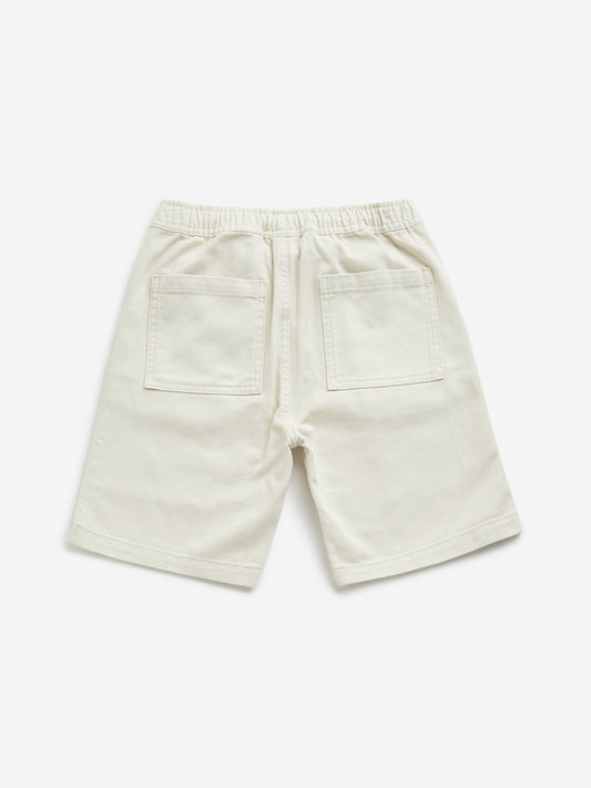 HOP Kids Off-White Mid-Rise Cargo-Style Denim Shorts