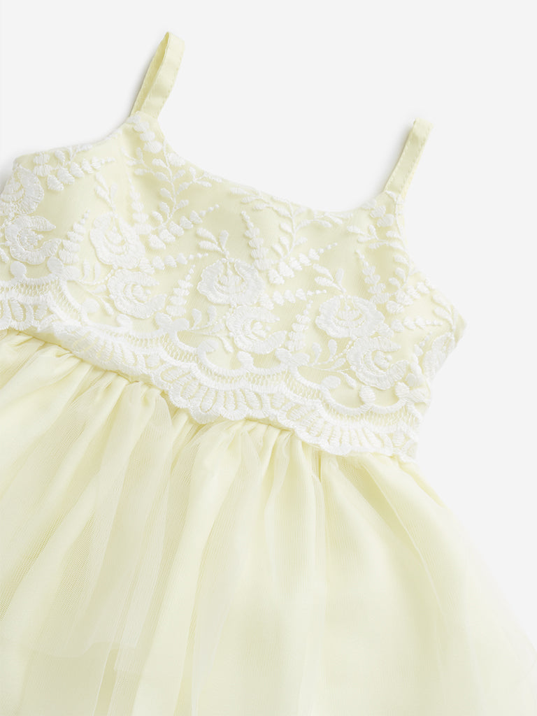 HOP Baby Yellow Floral Embroidered Party Dress