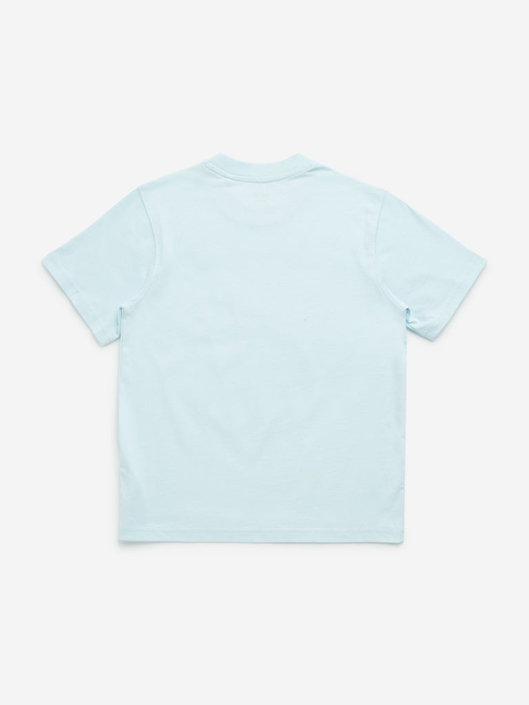 HOP Kids Light Blue Text Printed T-Shirt