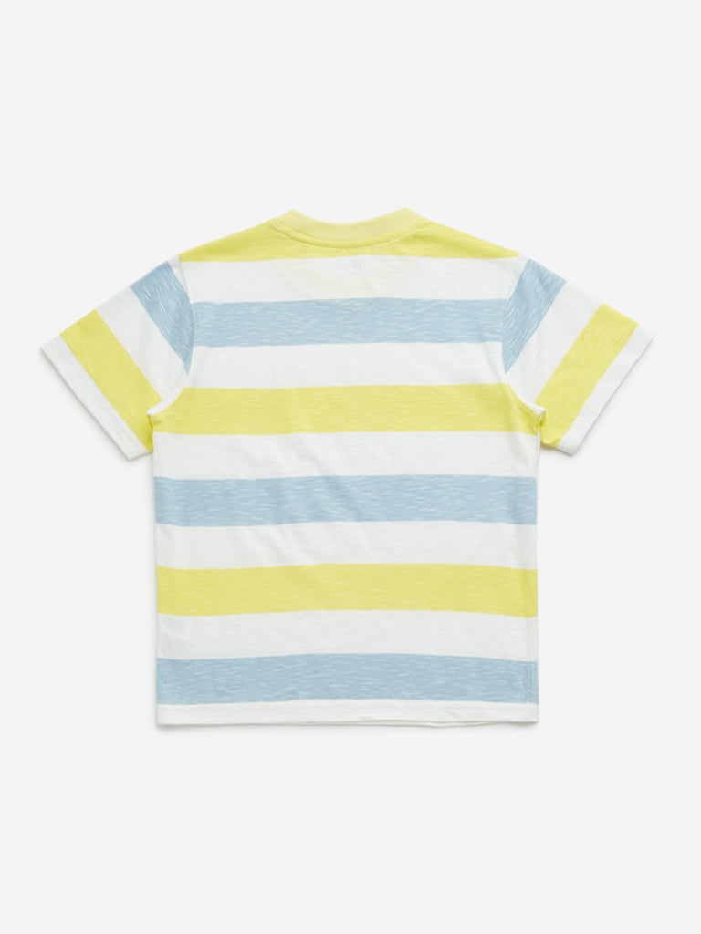 HOP Kids Multicolour Striped Design Cotton T-Shirt