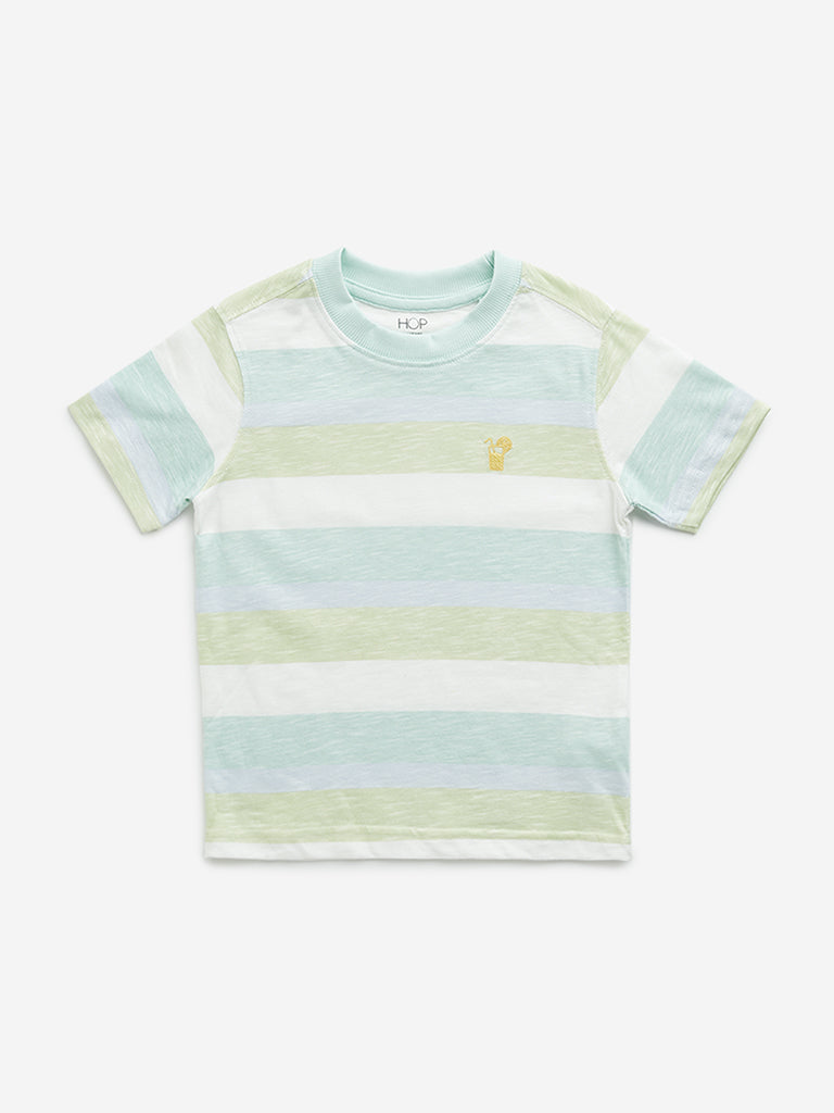 HOP Kids Green Striped Design Cotton T-Shirt