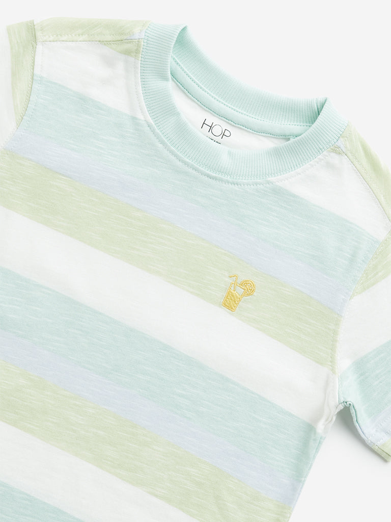 HOP Kids Green Striped Design Cotton T-Shirt