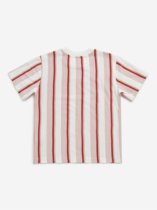 HOP Kids Dusty Pink Striped Design Cotton T-Shirt