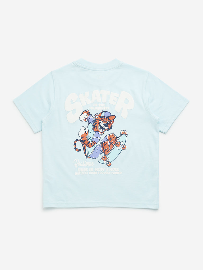 HOP Kids Light Blue Skater-Inspired Cotton T-Shirt