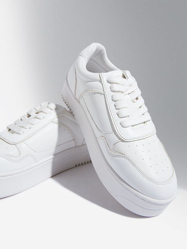 LUNA BLU White Platform Lace-Up Sneakers