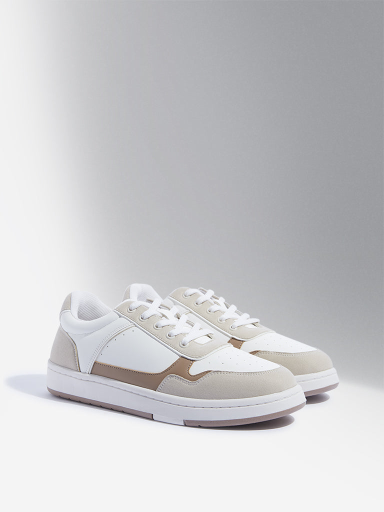 LUNA BLU Taupe Colour-Blocked Lace-Up Sneakers