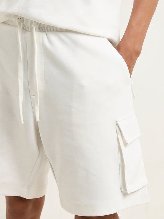 Studiofit White Cargo-Style Relaxed-Fit Mid-Rise Shorts