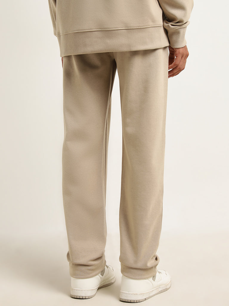 Studiofit Beige Relaxed-Fit Cotton Blend Track Pants