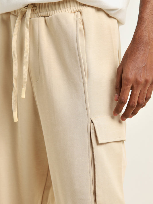 Studiofit Light Beige Relaxed-Fit Mid-Rise Track Pants