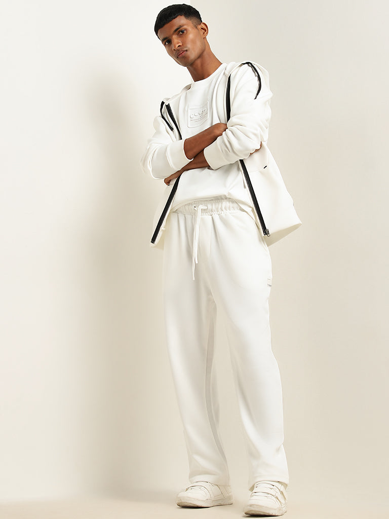 Studiofit White Relaxed-Fit Mid-Rise Track Pants