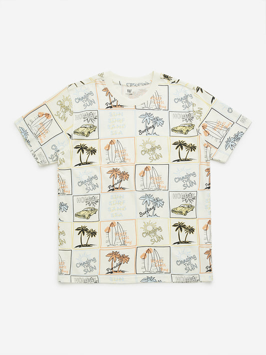 Y&F Kids Multicolour Printed Cotton T-Shirt