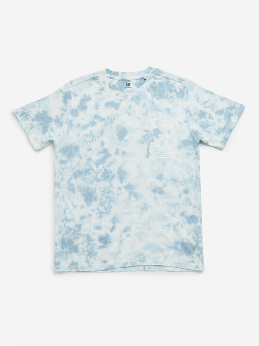 Y&F Kids Blue Tie-Dye Printed Cotton T-Shirt