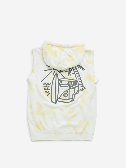 Y&F Kids Yellow Tie-Dye Hooded Cotton T-Shirt