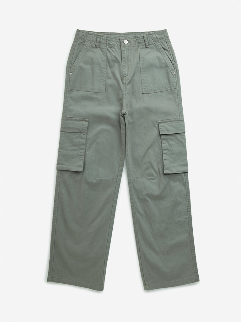 Y&F Kids Olive High-Rise Cargo-Style Cotton Blend Pants