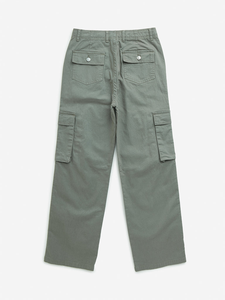 Y&F Kids Olive High-Rise Cargo-Style Cotton Blend Pants