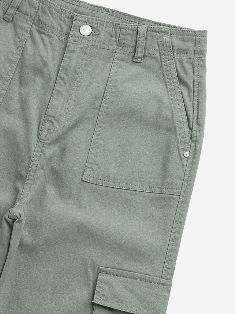 Y&F Kids Olive High-Rise Cargo-Style Cotton Blend Pants