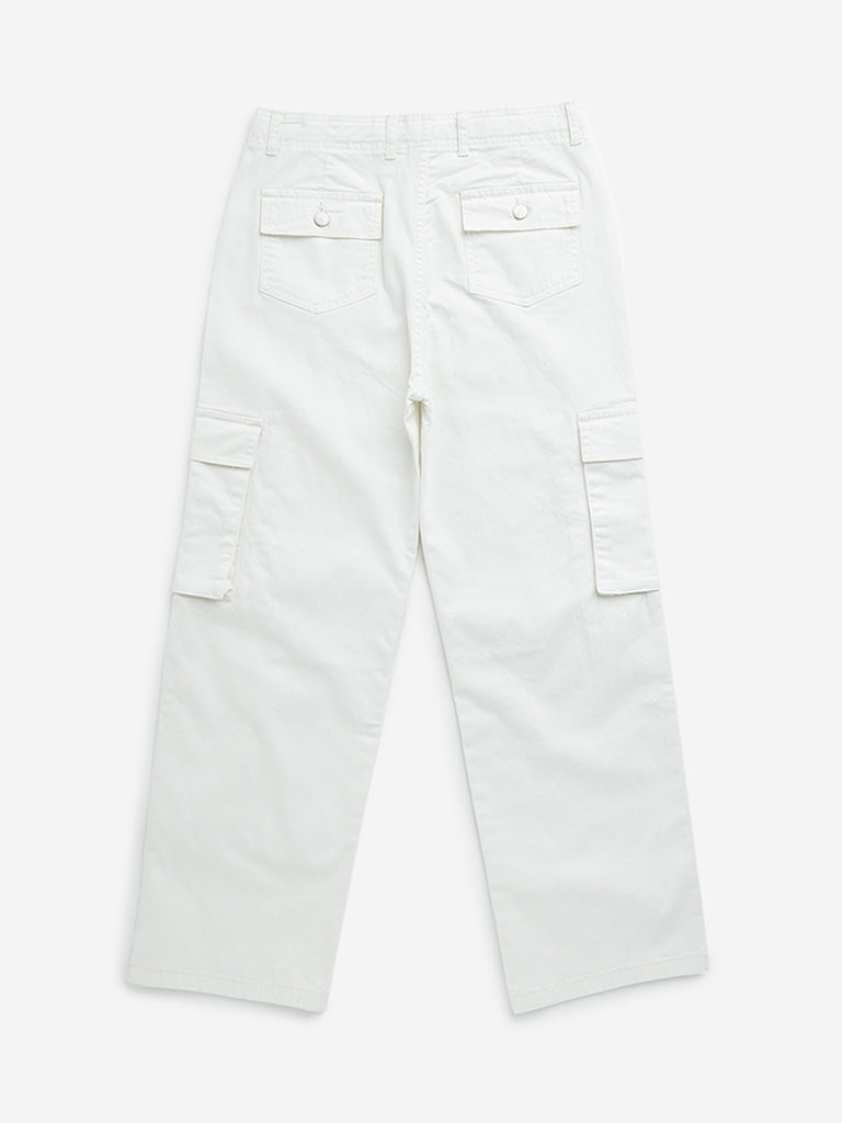 Y&F Kids Off-White Cargo-Style Mid-Rise Trousers