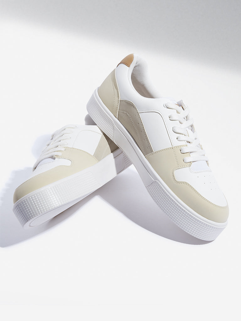 SOLEPLAY Beige Colour-Blocked Lace-Up Sneakers