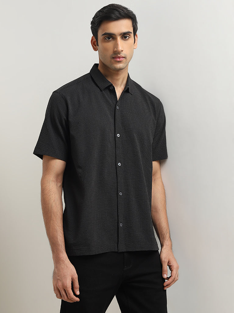 Buy Ascot Black Striped Ribbed Relaxed-Fit Shirt from Westside