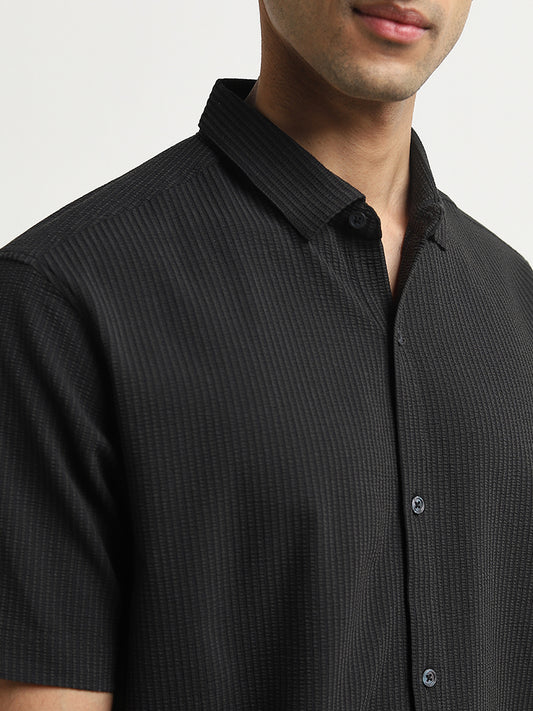 Ascot Black Striped Ribbed Relaxed-Fit Shirt