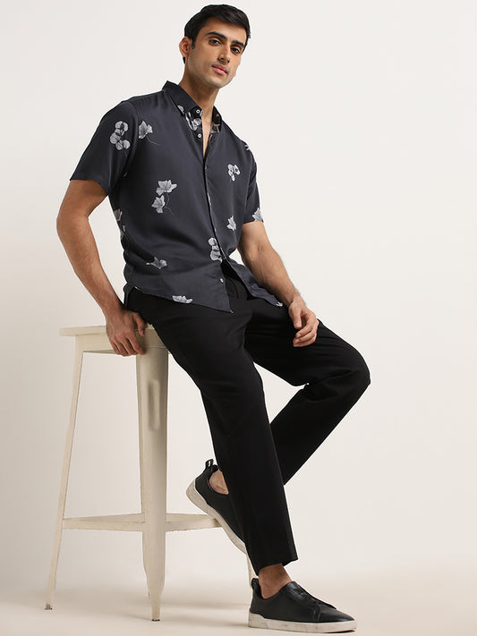 Ascot Black Floral Pattern Relaxed-Fit Shirt