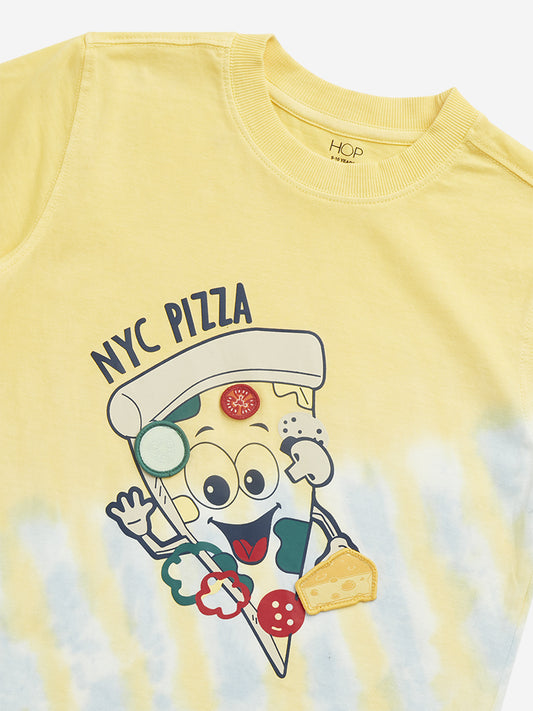 HOP Kids Yellow Pizza Design Cotton T-Shirt