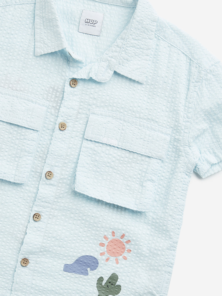 HOP Kids Light Blue Seersucker Textured Cotton Shirt