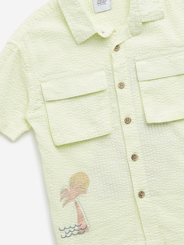 HOP Kids Lime Seersucker Textured Cotton Shirt