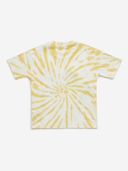 HOP Kids Yellow Tie-Dye Patterned Cotton T-Shirt