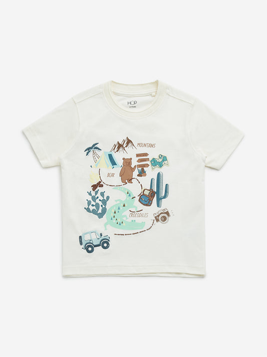 HOP Kids Off-White Travel-Inspired Cotton T-Shirt