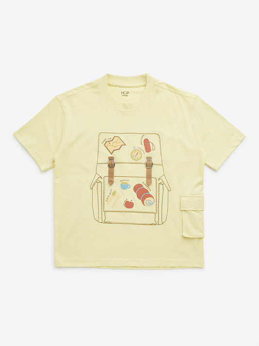 HOP Kids Yellow Bagpack Design Cotton T-Shirt
