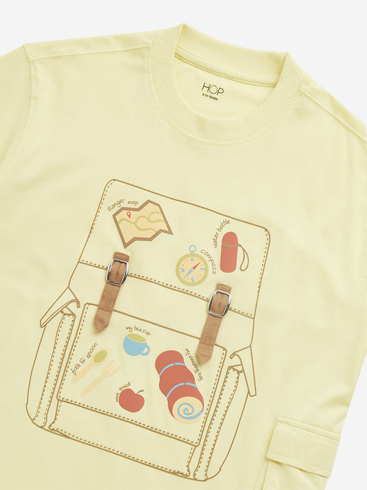 HOP Kids Yellow Bagpack Design Cotton T-Shirt