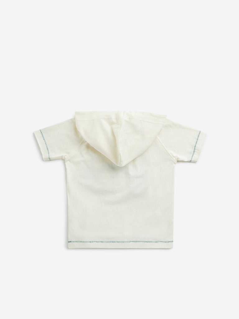 HOP Kids Off-White Camping-Inspired Hooded Cotton T-Shirt