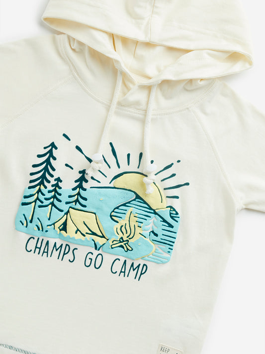 HOP Kids Off-White Camping-Inspired Hooded Cotton T-Shirt