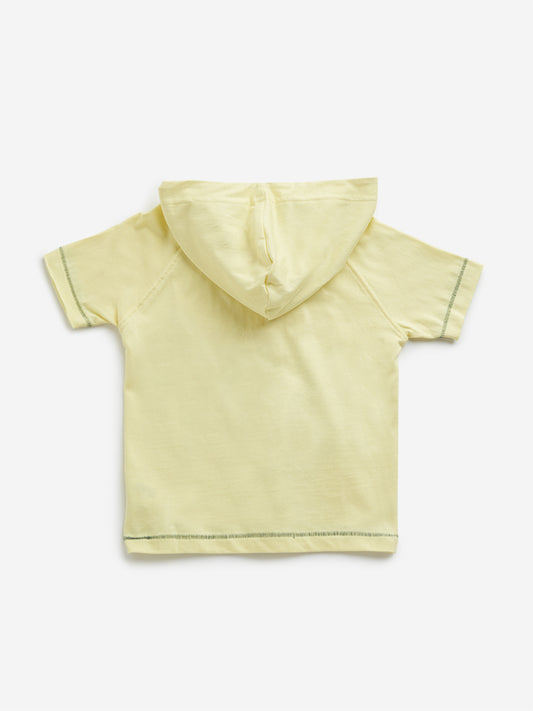 HOP Kids Yellow Animal Print Hooded Cotton T-Shirt