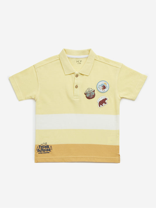 HOP Kids Yellow Colour-Blocked Design Cotton Polo T-Shirt